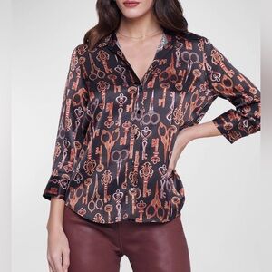L’AGENCE Dani Blouse Dark Chocolate Multi Scissors medium